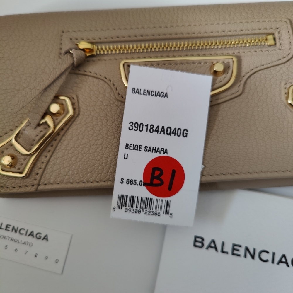 Authentic BALENCIAGA Chevre Gold Metallic Edge Hardware Zip Around Wallet - Picture 9 of 11